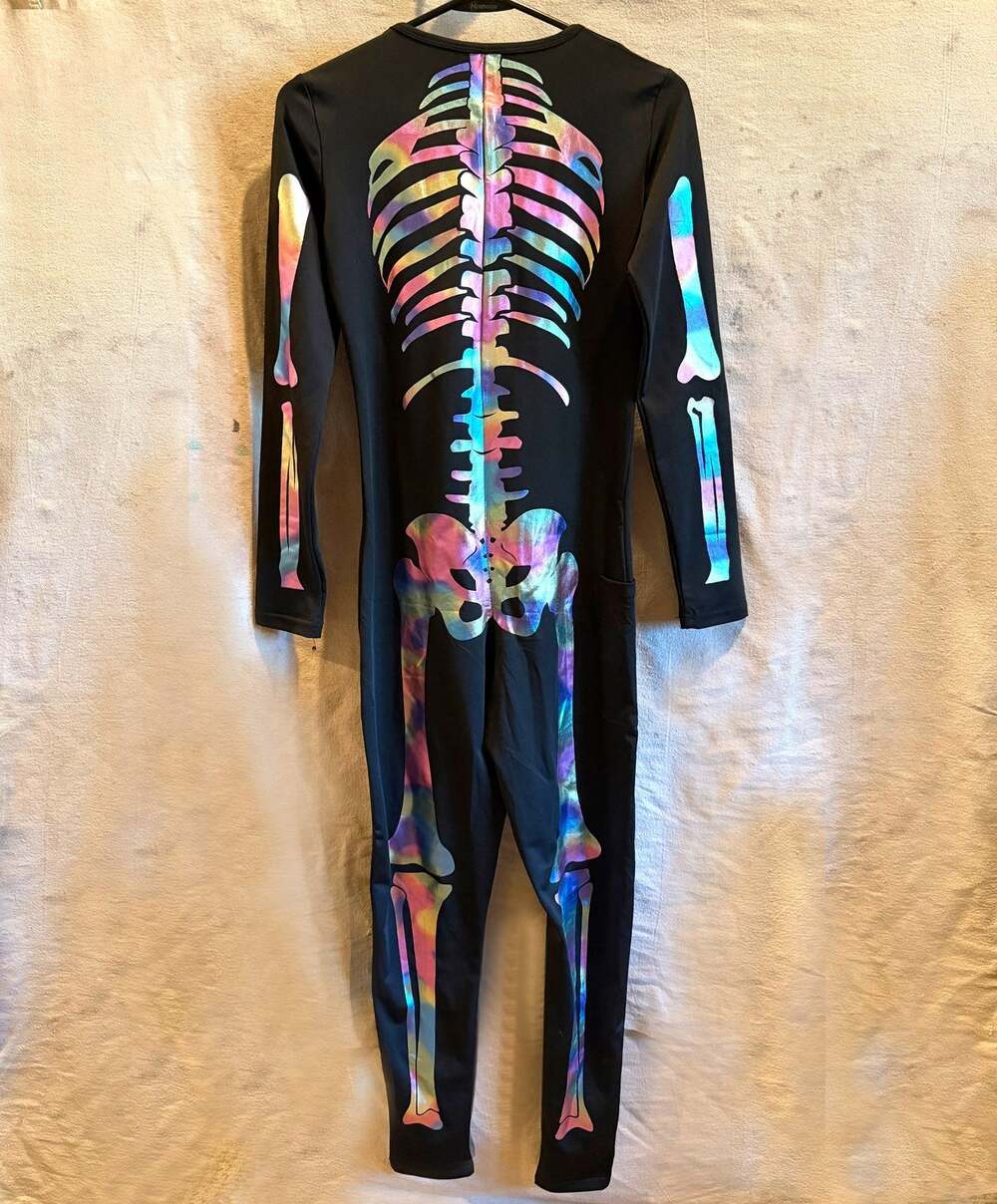 Tipsy Elves Womens S Rainbow Iridescent Skeleton Bodysuit Halloween Costume